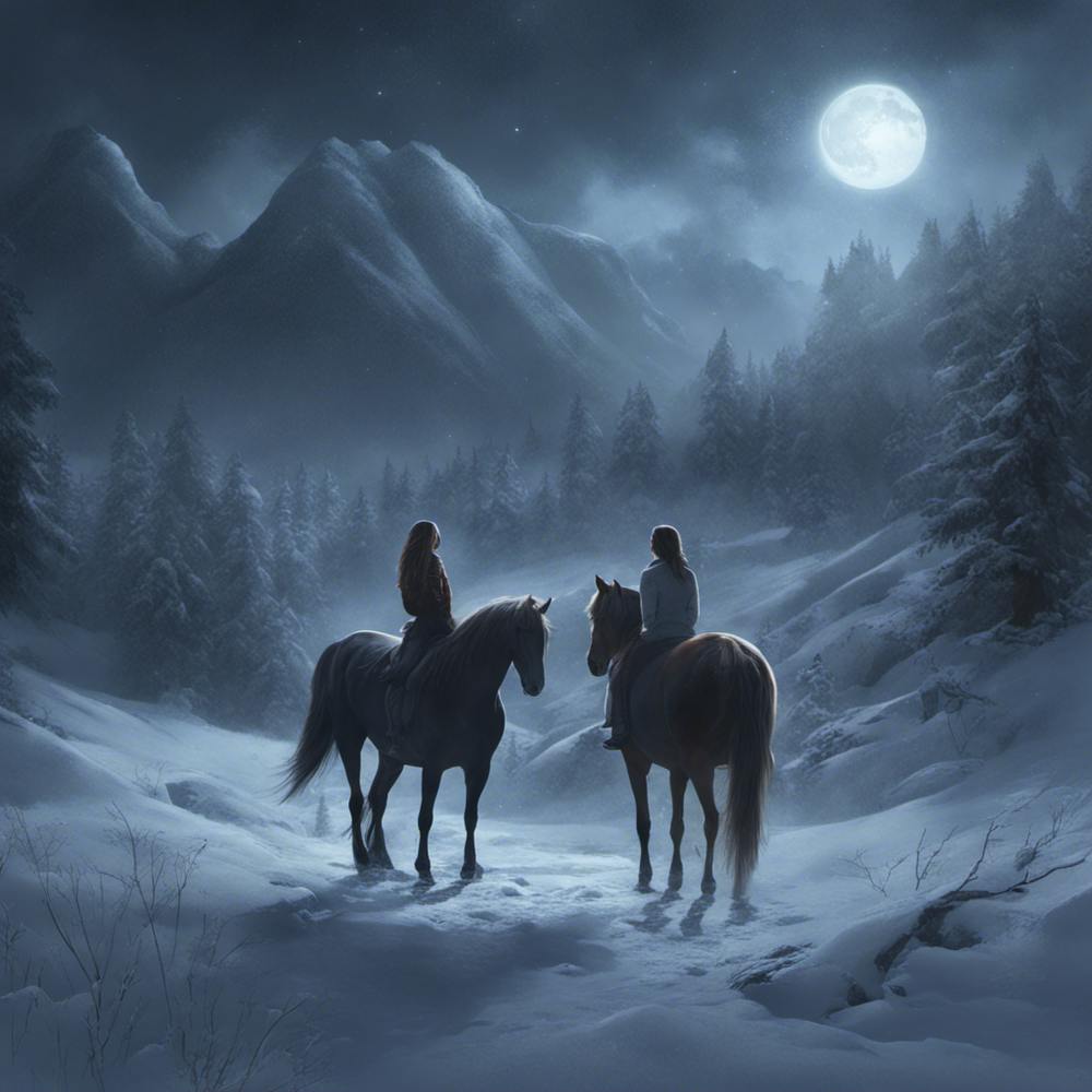 Two People On Horses In The Snow