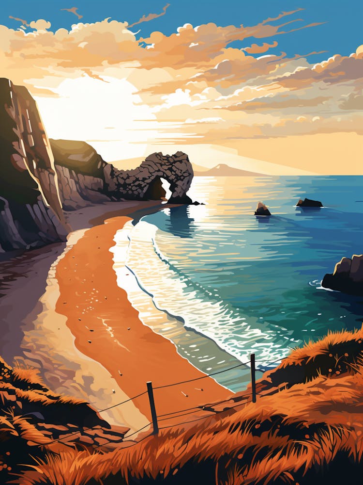 A Vibrant Painting Of Durdle Door Beach Dorset 1
