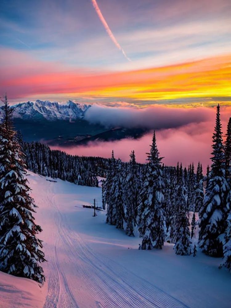 Les Arcs, Frankreich Sonnenaufgang Ski-Poster