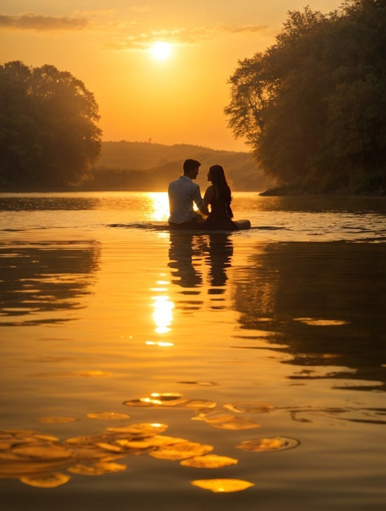 Couple On A Boat At Sunset