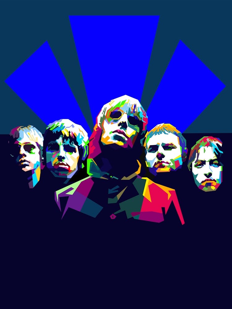 OASIS British rock band art WPAP trending now. They're most iconic British rock bands, known for their catchy tunes and legendary rivalry with Blur during the '90s Britpop movement. The band was formed in Manchester in 1991 by brothers Noel and Liam Gallagher, and they quickly rose to fame with their debut album, Definitely Maybe, in 1994.