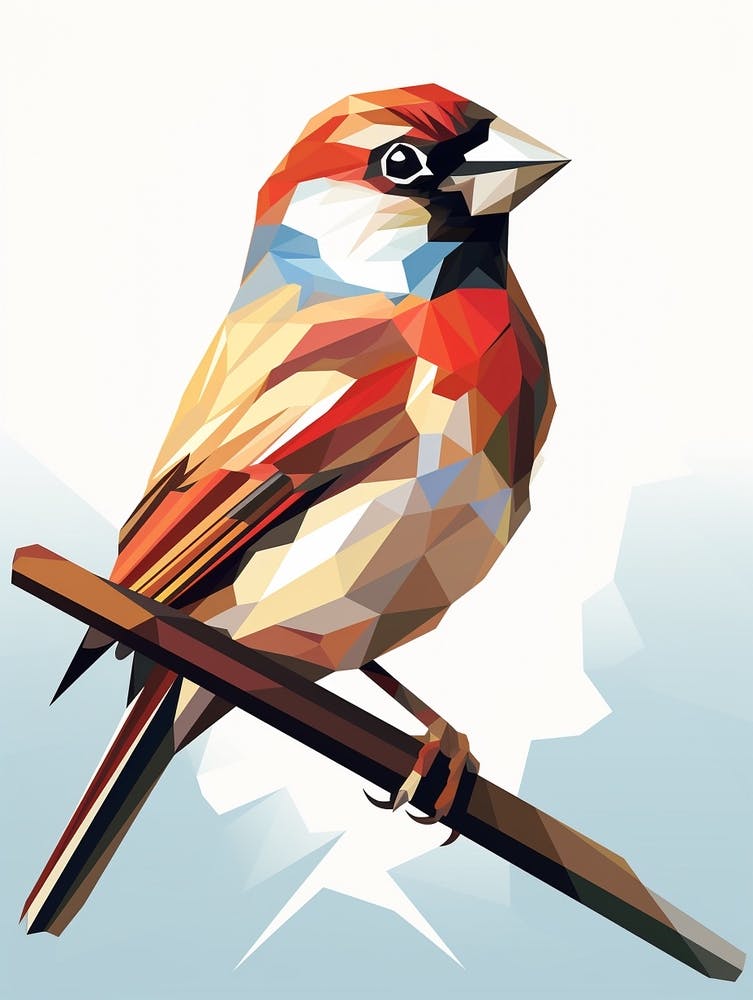 Farbenfroher Geometrischer Vogel Haussperling 1