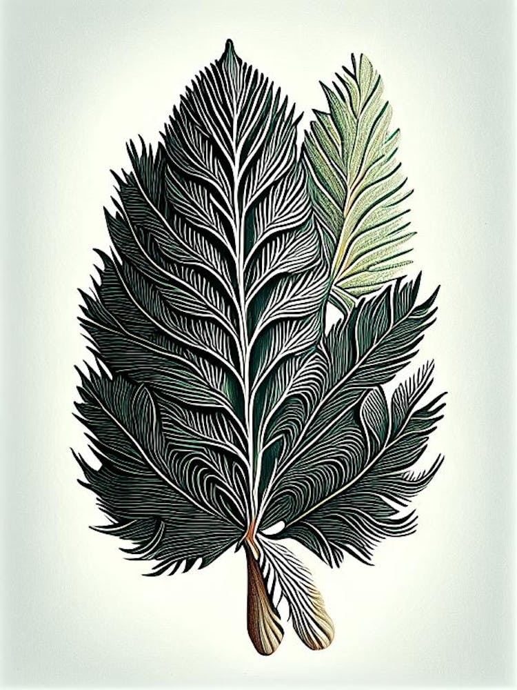 White Pine Leaf Vintage Botanical