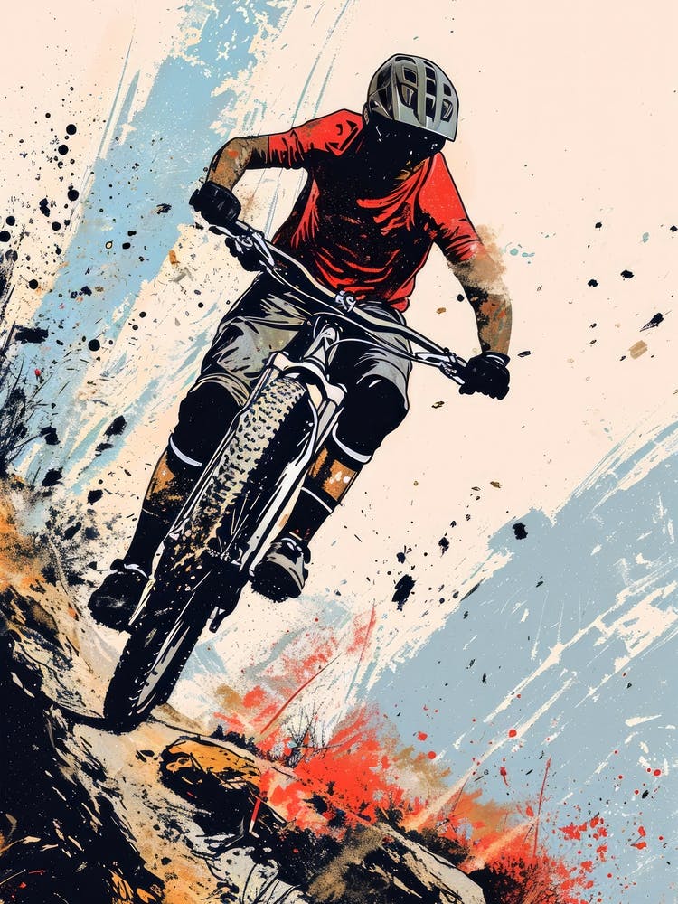 Mountain Biker Riding Down A Hill sport