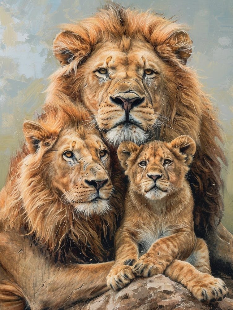 Barbary Lion Family Bonding Acrylic Painting 3
