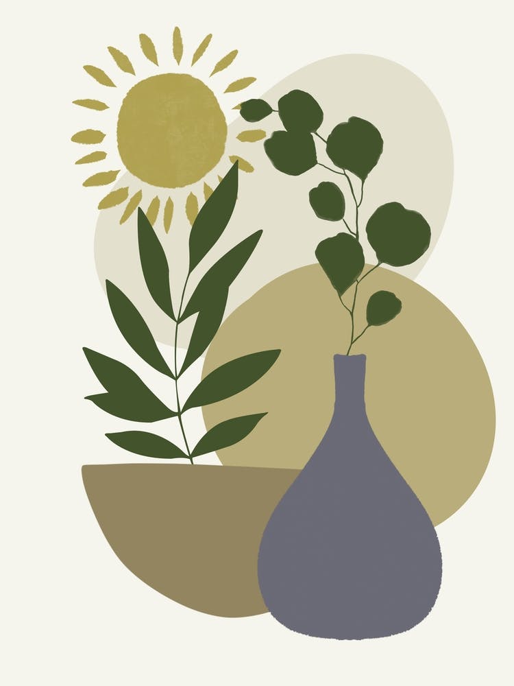 Vase With Plants And A Sun