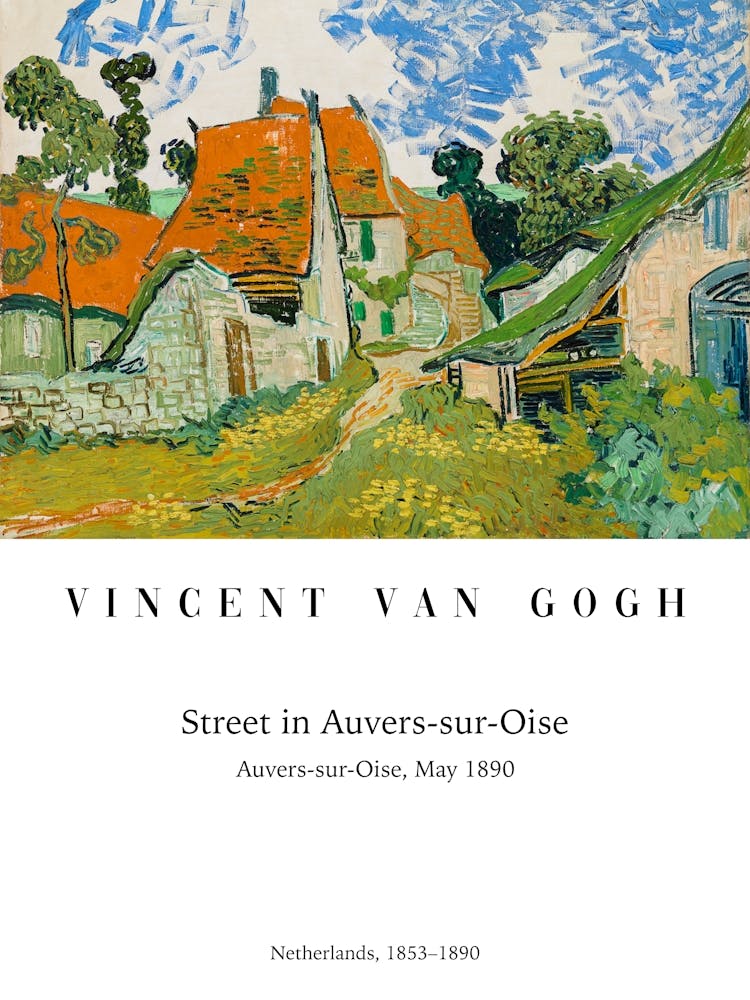 Straße In Auvers Sur Oise, Vincent Van Gogh, Typografie Text, Dorf und Natur Malerei