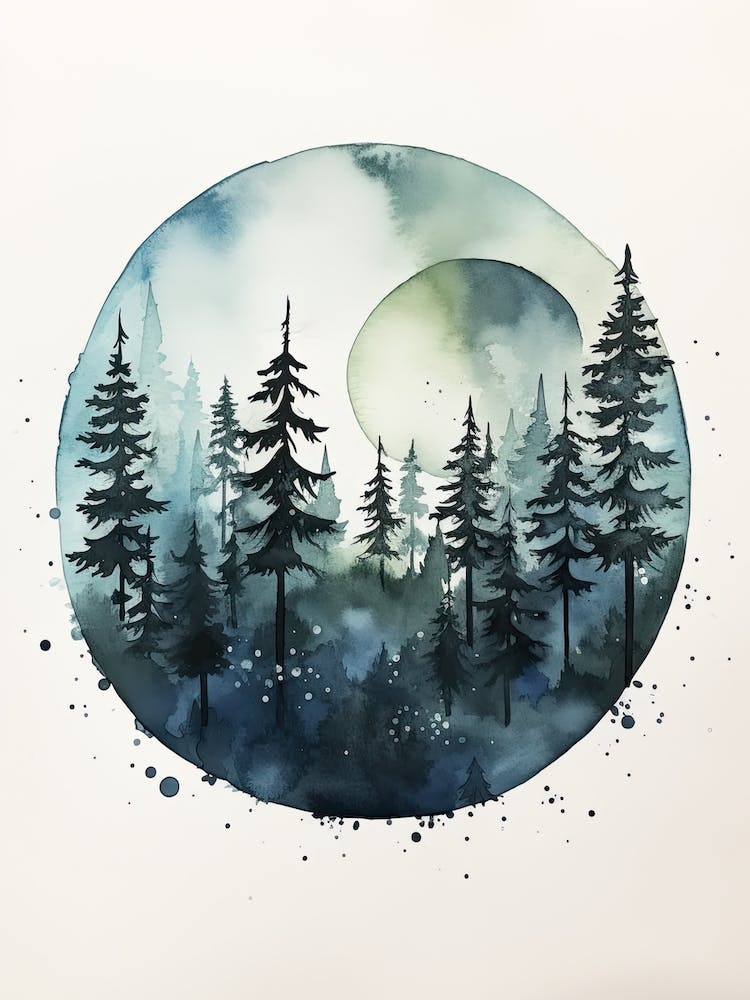 Watercolour Painting Of Boreal Forest   Northern Hemisphere 2