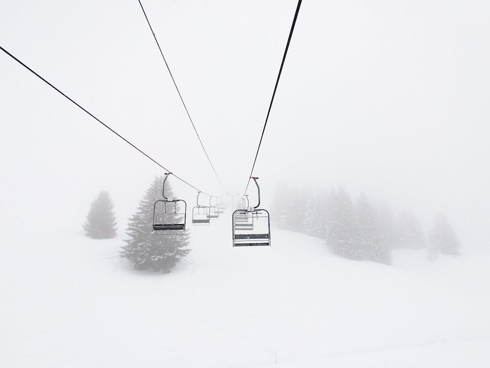 Ski Lifts In A Snowy Resort