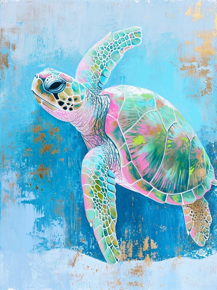 Pastel Pink & Blue Sea Turtle 1