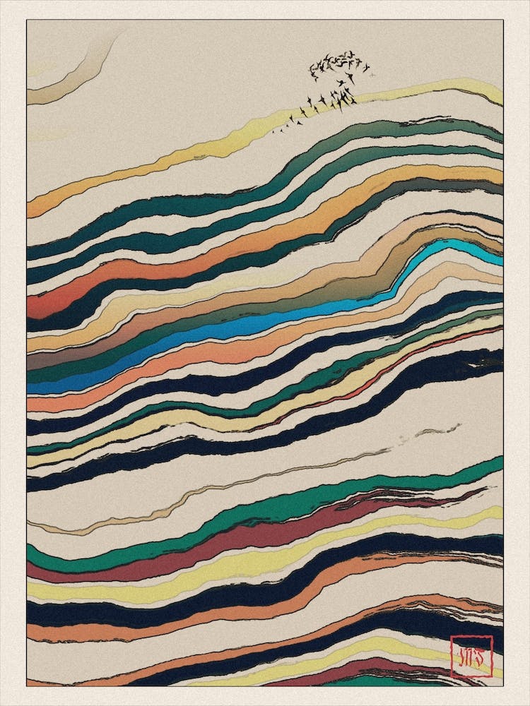 Abstract Beach Landscape Inspired By Minimalist Japanese Ukiyo E Painting Style 14