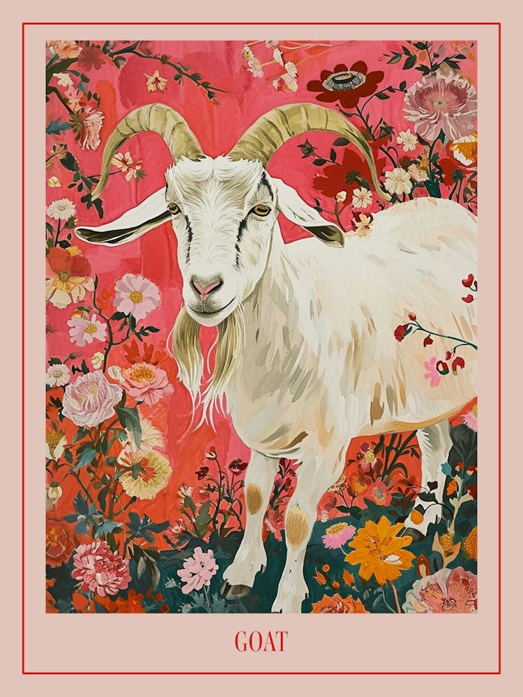 Floral Animal Painting Goat 2 Poster