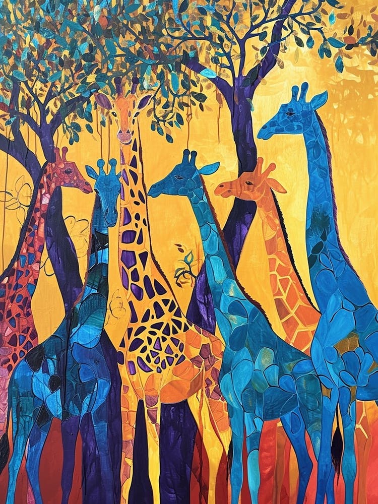 Abstract Giraffe Herd Under The Trees 2