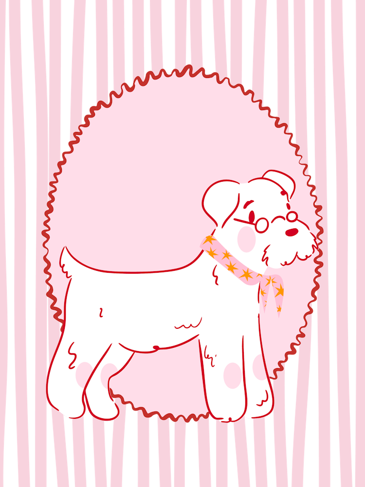 Schnauzer on a soft pink background