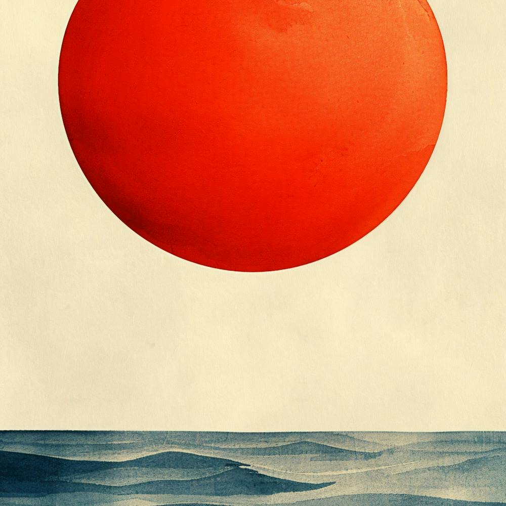 Red Sun Over The Ocean
