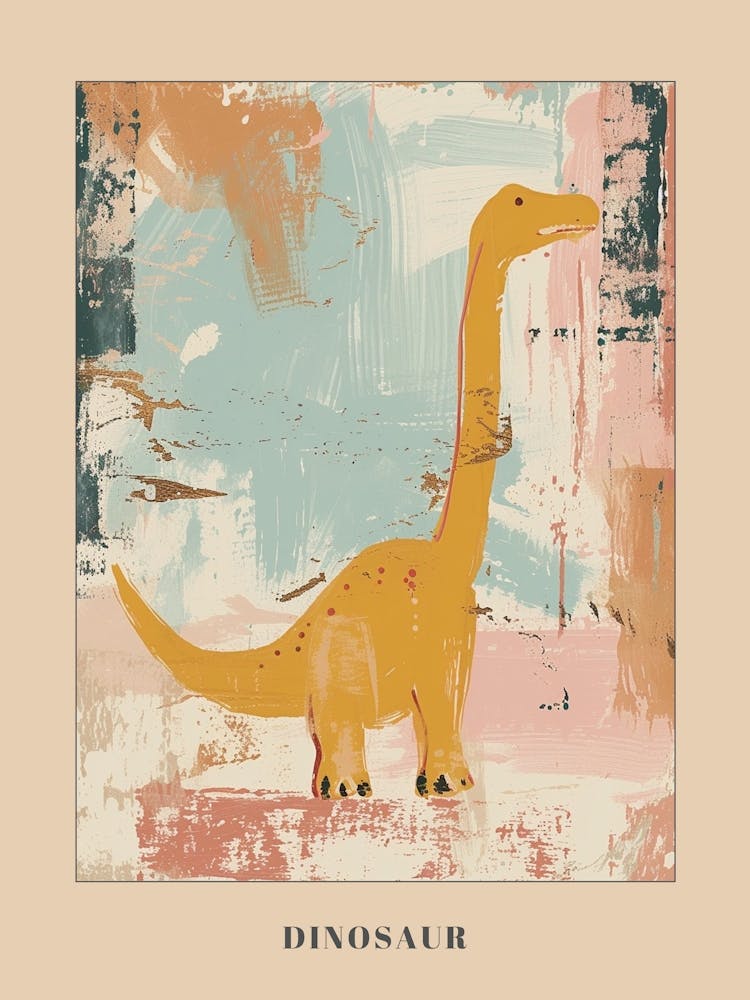 Muted Mustard Dinosaur Painting Poster