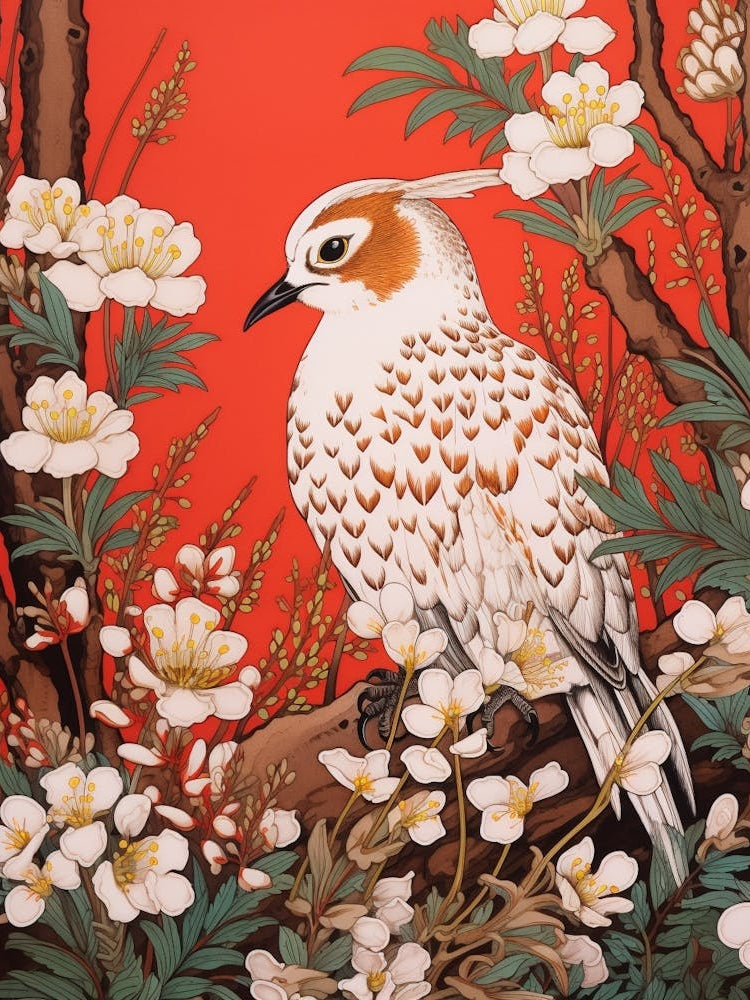 Lily Of The Valley And Bird Vintage Japanese Botanical