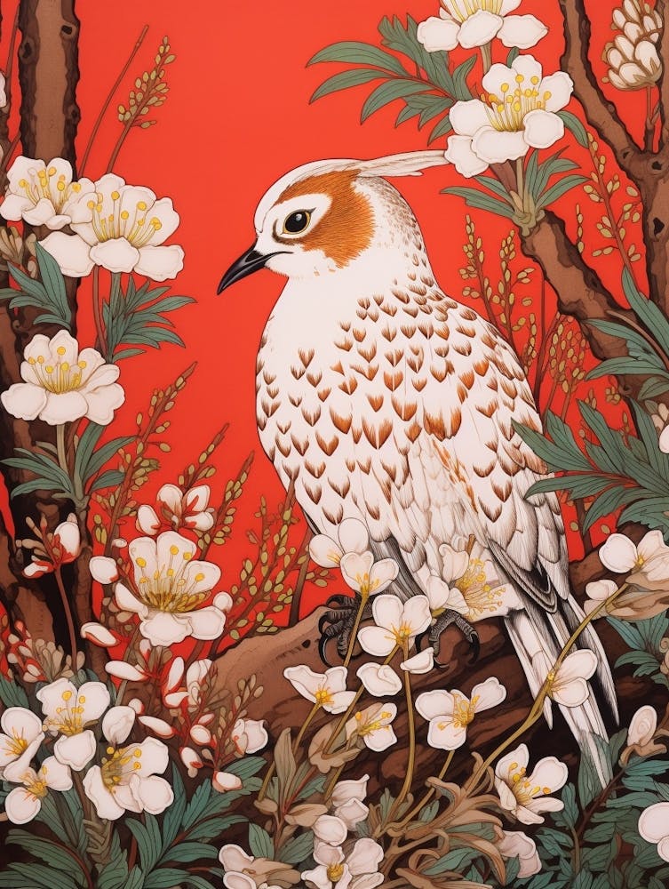 Lily Of The Valley And Bird Vintage Japanese Botanical