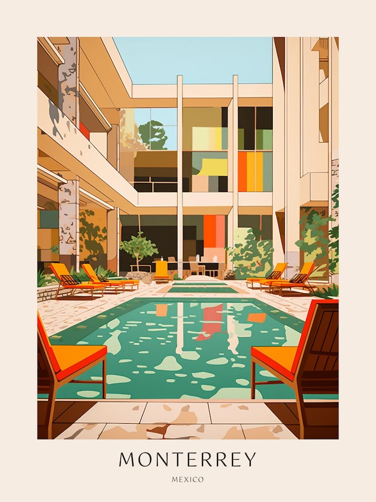 Monterrey, Mexico 1 Midcentury Modern Pool Poster