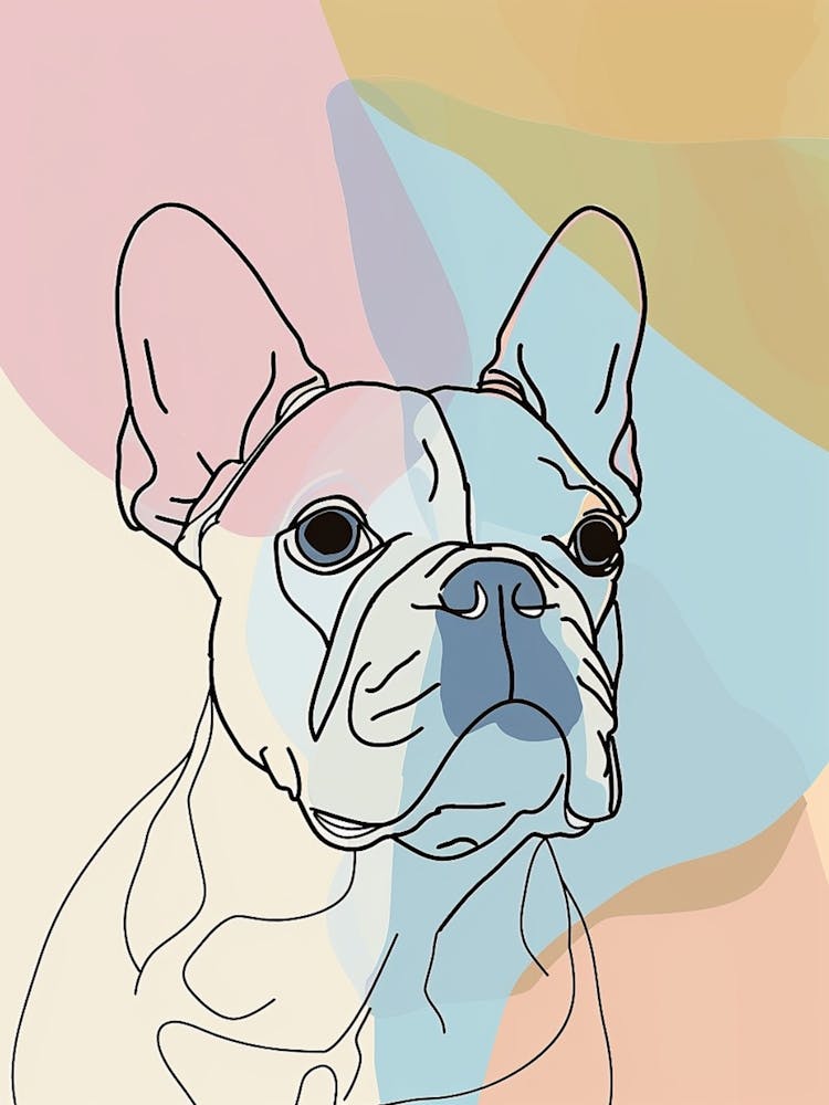 Bouledogue Français - Dessin au Trait Aquarelle Pastel 4