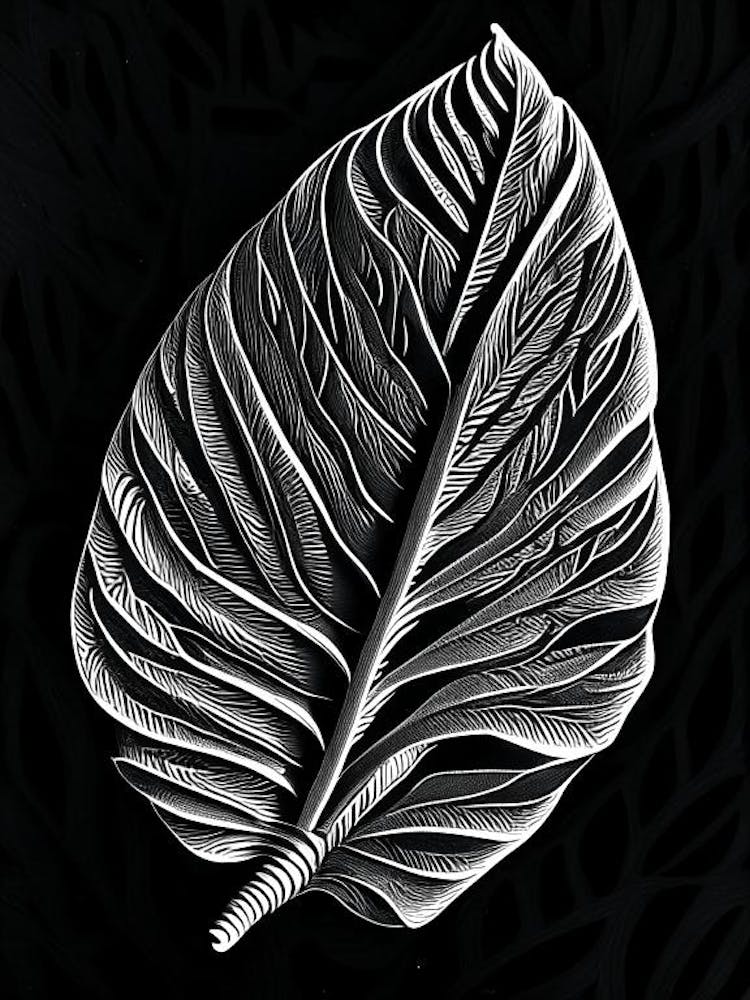 Plantain Leaf Linocut 3