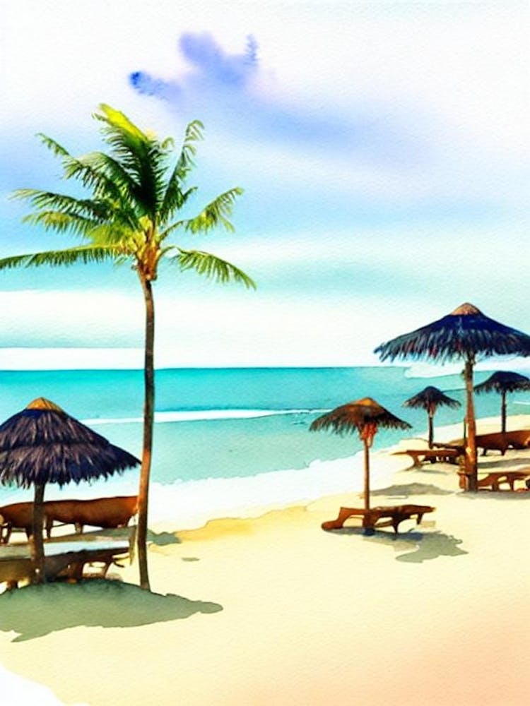 Diamond Beach 3, Bali, Indonesia Watercolour