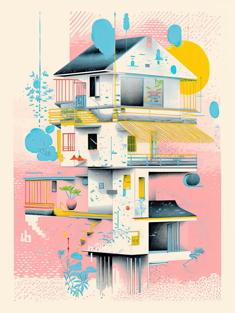 A House In Tokyo, Abstract Risograph Style 3