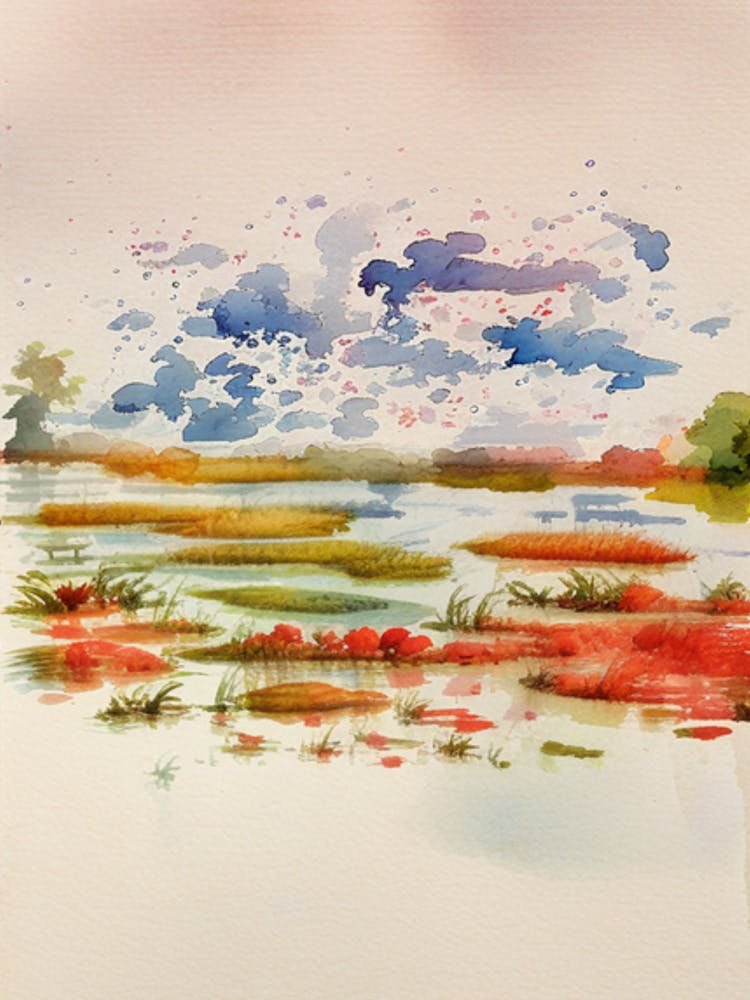 Watercolor Of A Marsh