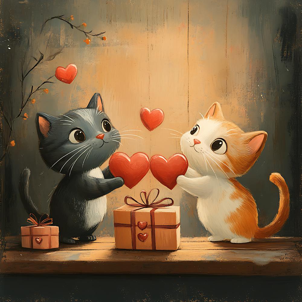 Charming Cartoon Cats Exchange Heart 1