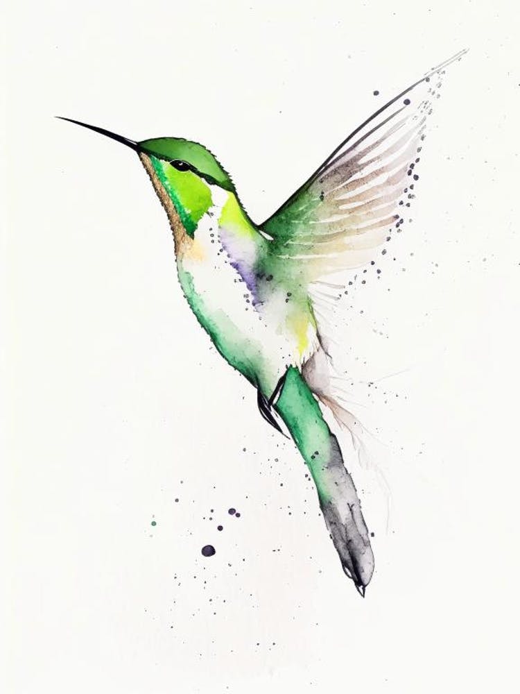 Booted Racket Tail Hummingbird Minimalist Watercolour