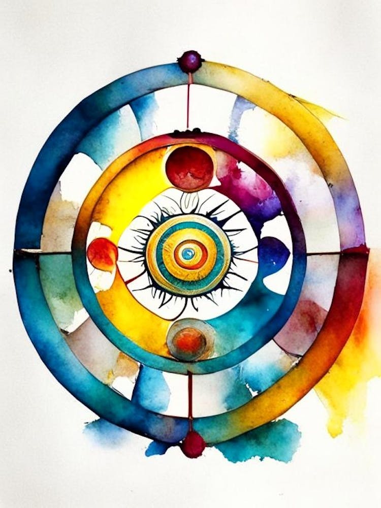 Dharma Wheel, Symbol, Third Eye Watercolour 3
