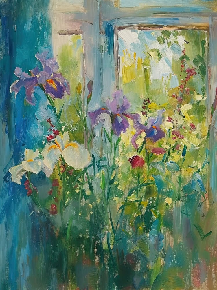 Iris Flowers On A Cottage Window 3