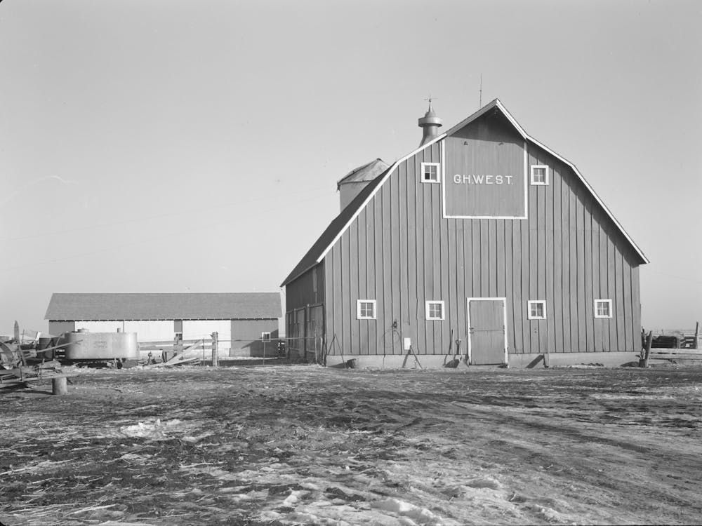 Barn And Machine Shed Of G, H, West, Owner Operator Of Three Hundred Twenty Acres Near Estherville, Iowa