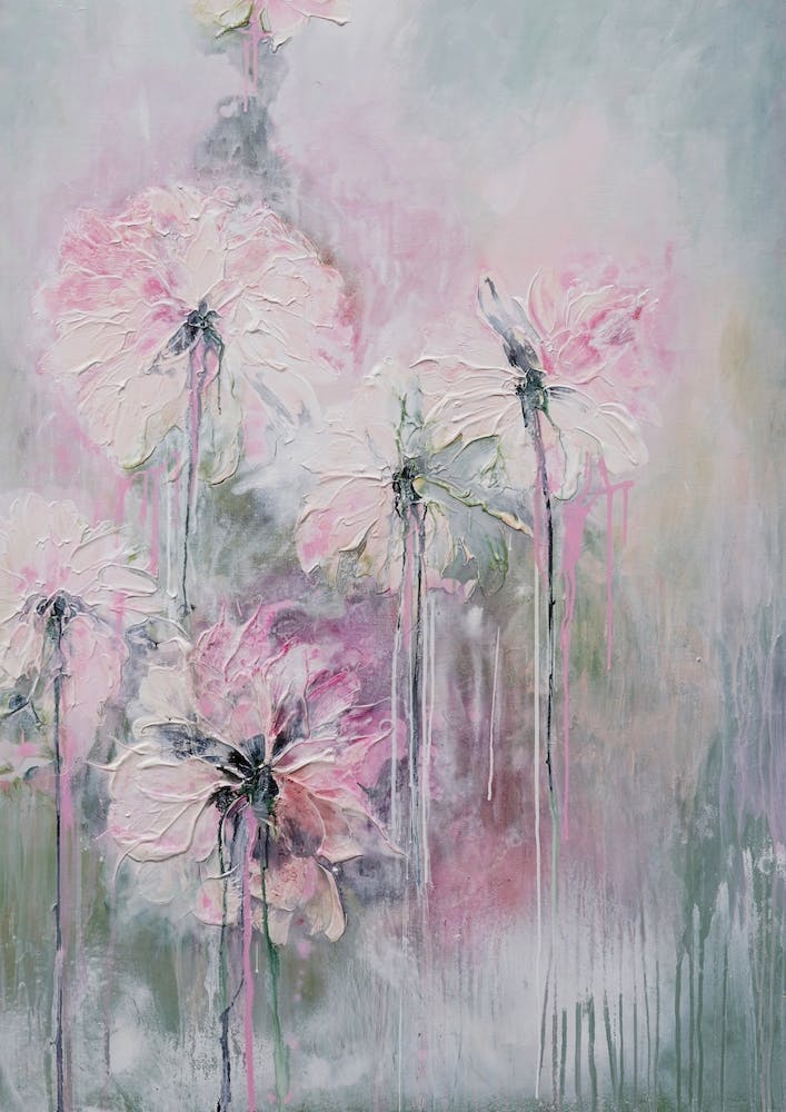 Soft Pink And Green Flower Painting