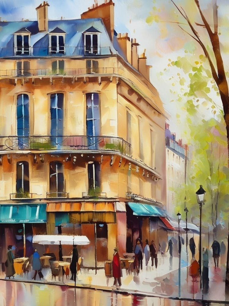 Paris cafes, France spring, spring oil paintings, pedestrians on the street, spring clothes, Paris prints, travel gifts, Paris posters.12 12
