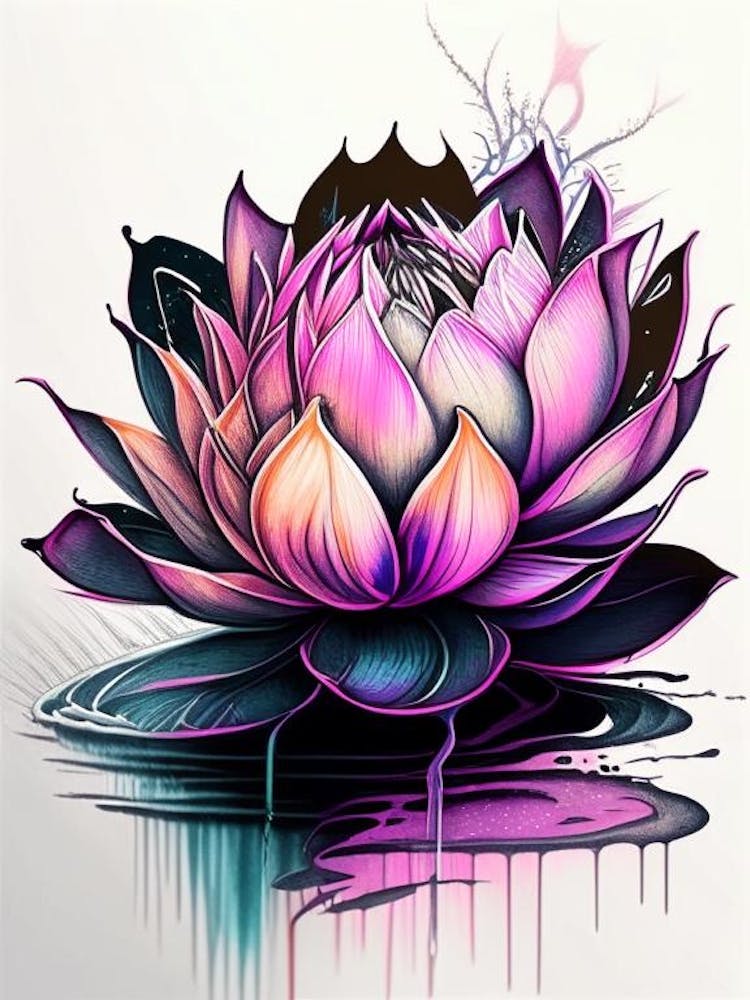 Blooming Lotus Flower In Lake Graffiti 1