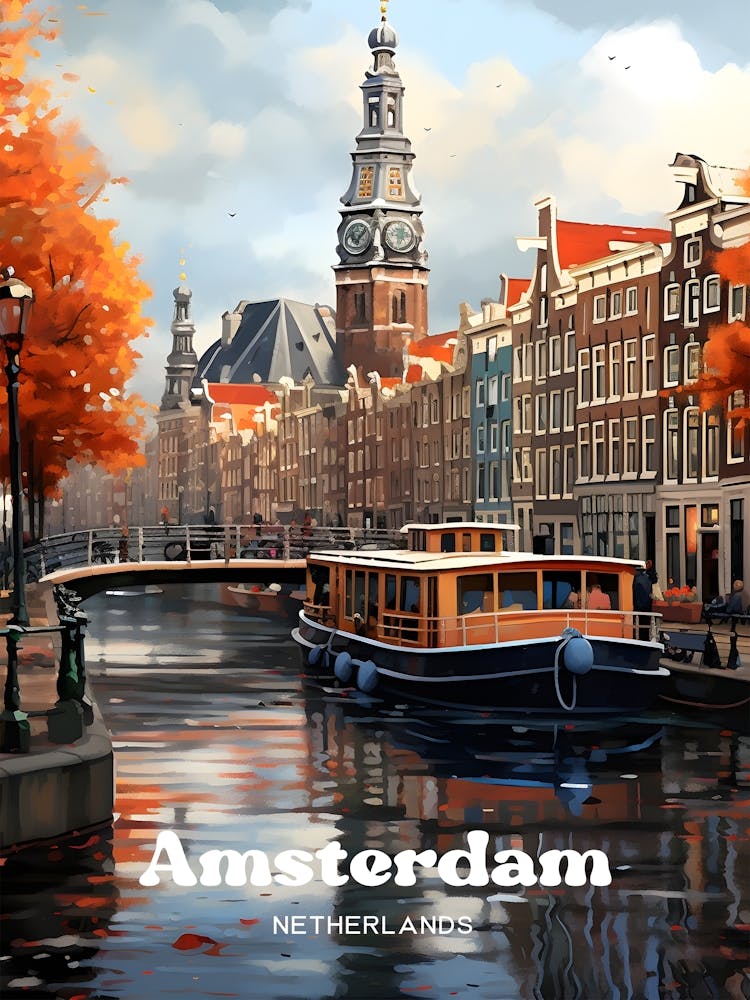 Amsterdam Netherlands Canal Travel Illustration