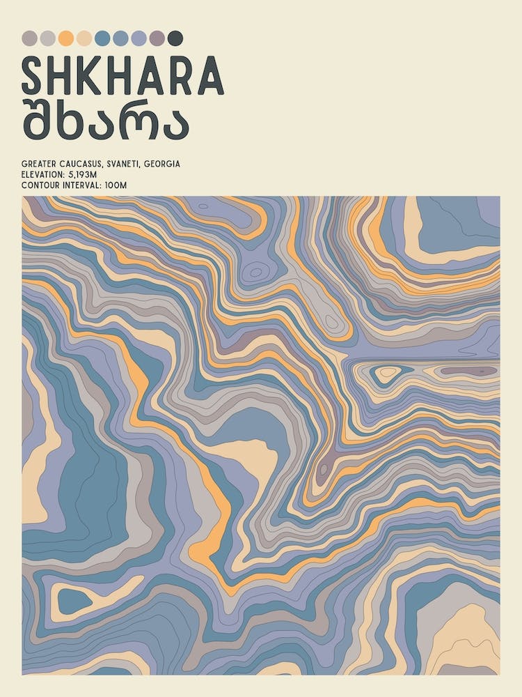 Shkhara Georgia Topographic Contour Map