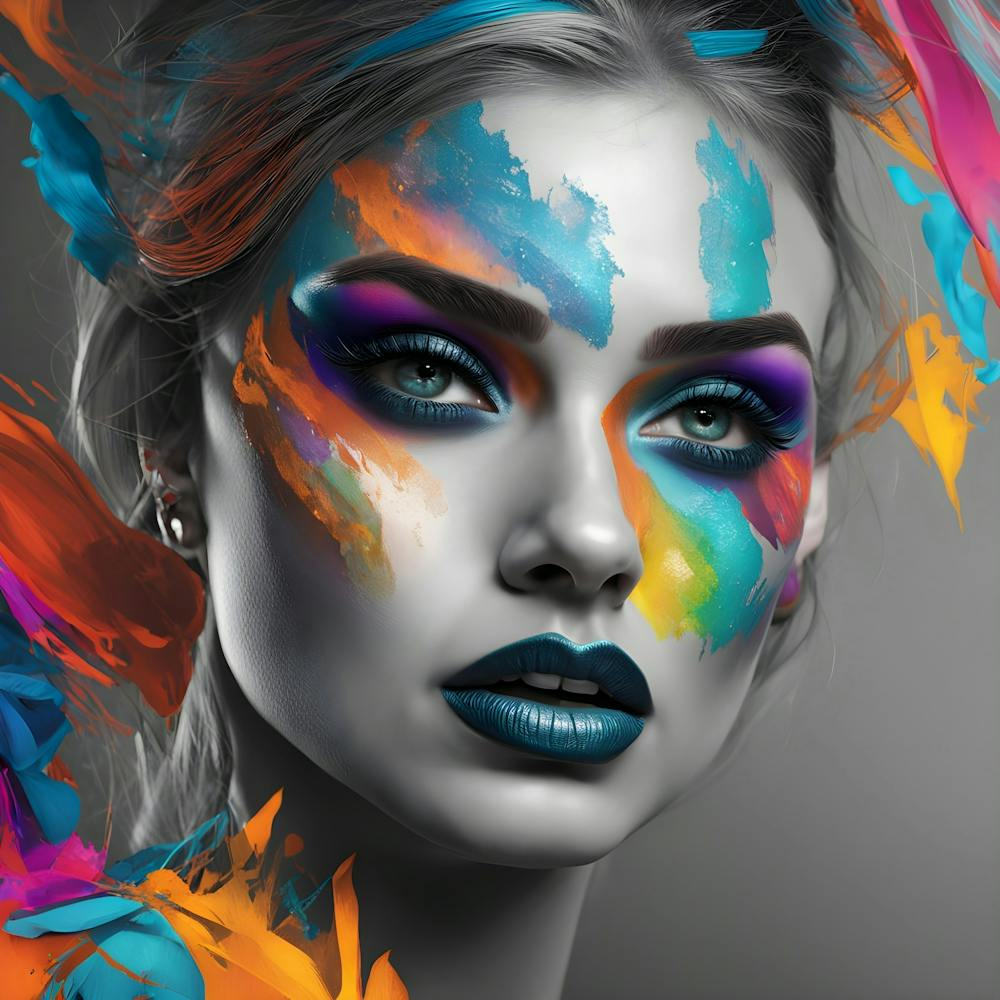 Portrait Of A Woman With Colorful Makeup