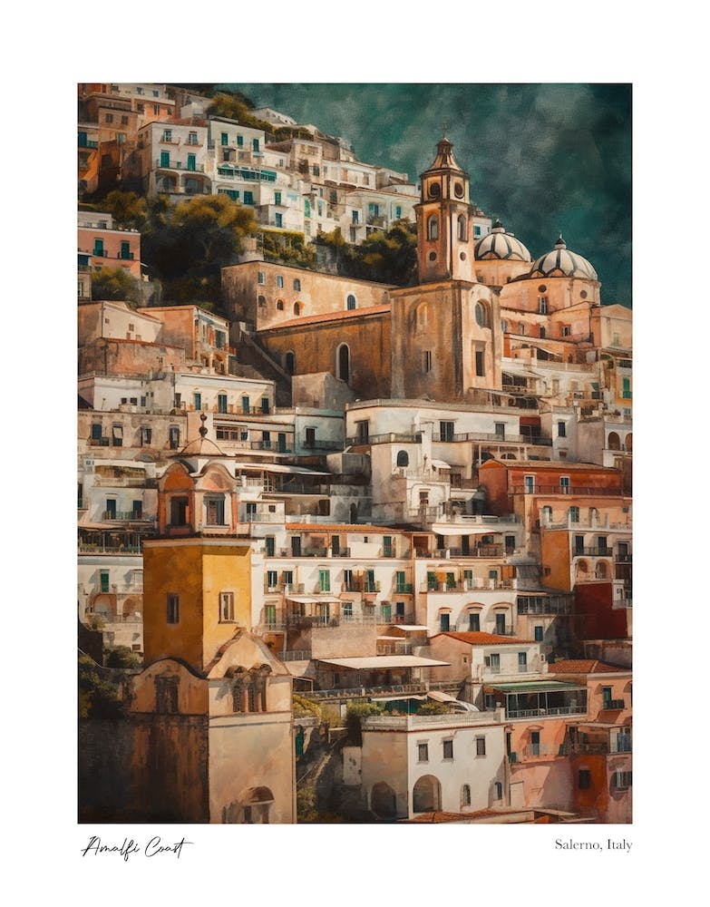 Amalfi Coast, Salerno Italy Pencil Drawing Style 8