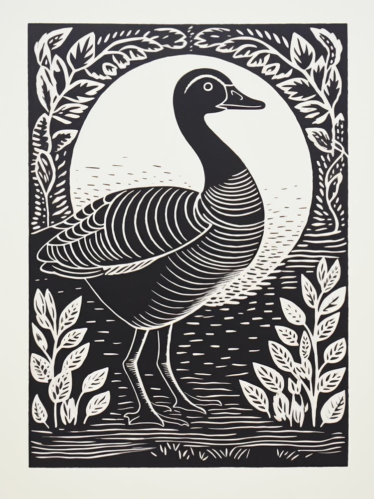 B&W Bird Linocut Canada Goose 2