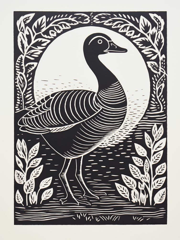 B&W Bird Linocut Canada Goose 2