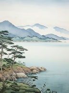 Amanohashidate In Kyoto, Ukiyo E Black And White Line Art Drawing 7