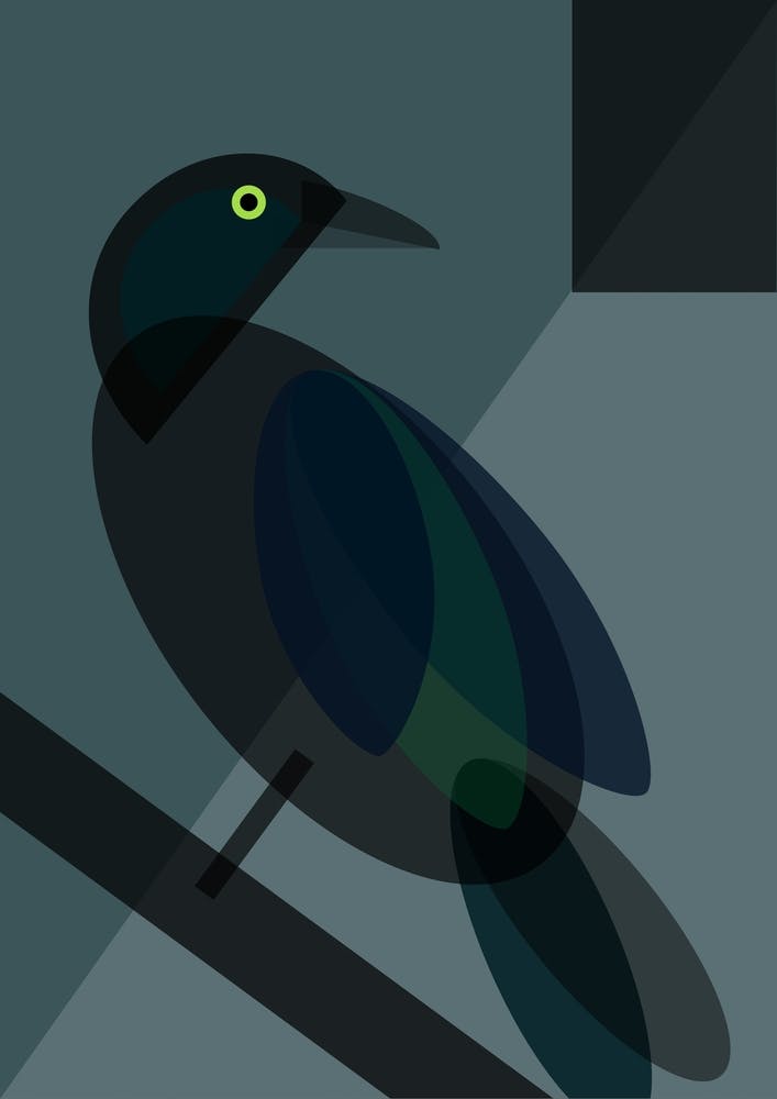 Mid Century Geometric Black Bird