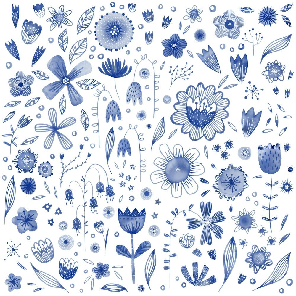 Blau und Weiß Aquarellblumen