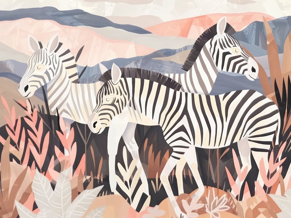 Zebras Tropical Jungle Illustration 3