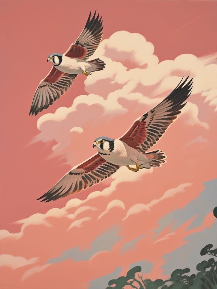 Vintage Japanese Inspired Bird Print American Kestrel 3