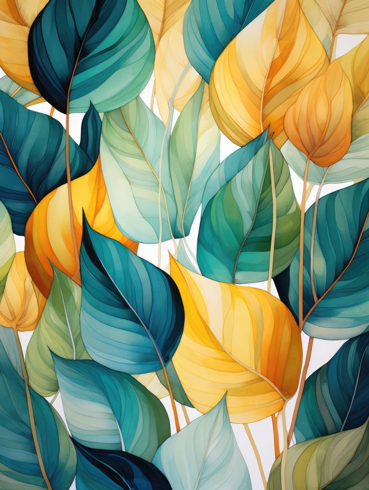 Abstract Watercolor Leaves