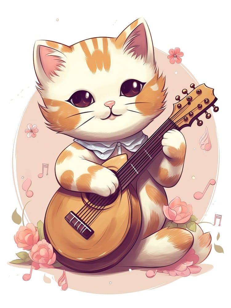 Kawaii Cat Drawings Playing Music 3