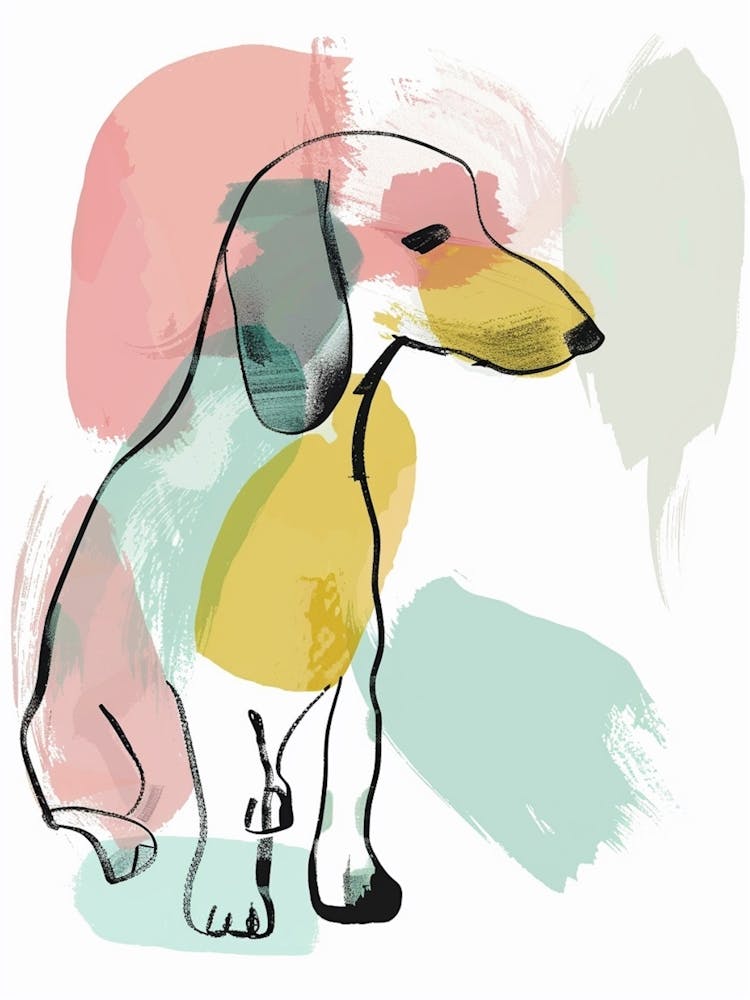 Dachshund Watercolour Dog Pastel Line Illustration 3